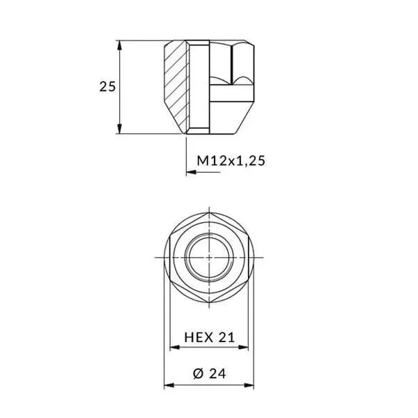 Nakrętki do felg aluminiowych, kół - m12x1,25 / ocynk - (otwarta z kołnierzem) - klucz 21 / is