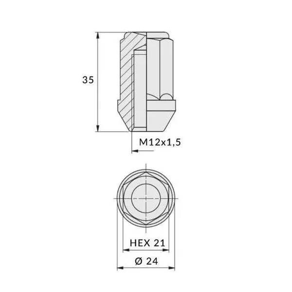 Nakrętki do felg aluminiowych, kół - m12x1,5 / chrom na klucz 21 - (zamknięta)
