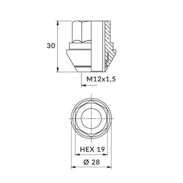 Nakrętki otwarte do oryginalnych felg aluminiowych ford - m12x1,5 - (stożkowa ruchoma podkładka)