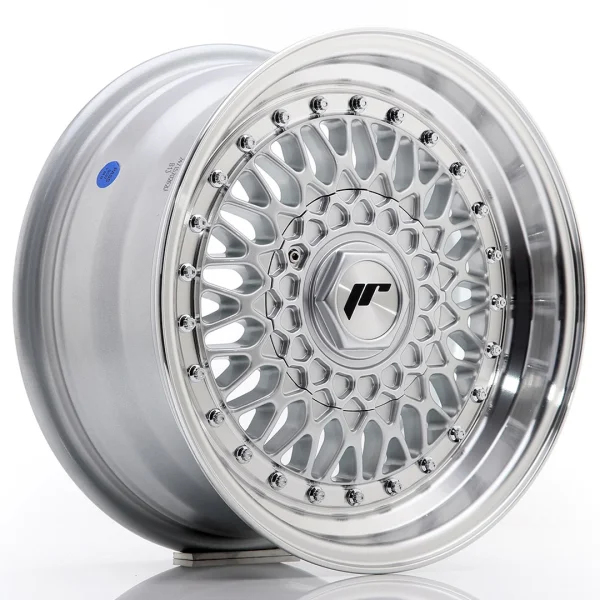 JR Wheels JR9 15x7 ET20 BLANK Silver w/ Machined Lip+Silver Rivets
